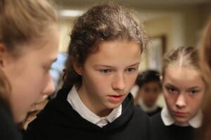 A group of young girls in school uniforms photo