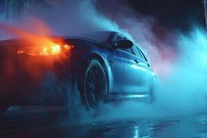 A car is being sprayed with water at night photo