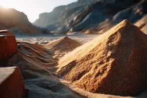 Sand dunes in the desert with the sun shining photo