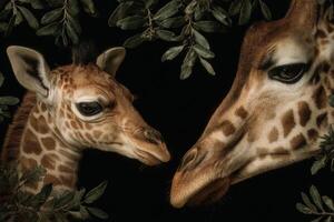 Two giraffes are looking at each other photo