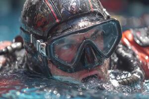A man wearing a scuba mask and diving gear photo