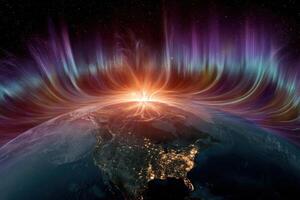 The aurora borealis over the earth photo