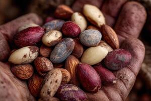 A hand holding a bunch of different nuts photo