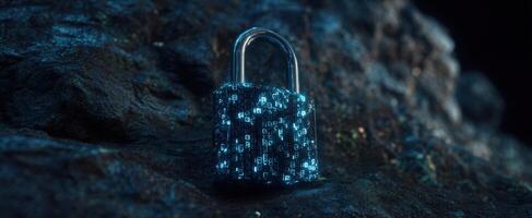 The digital padlock symbolizing advanced security and data protection in the virtual world. photo
