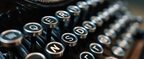 The vintage typewriter showcasing classic keys and intricate design details. photo