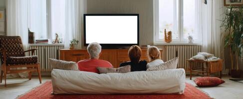 The family enjoying quality time together while watching television at home. photo