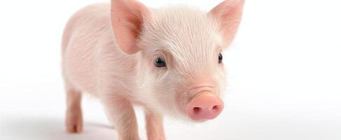 The adorable little piglet exploring its surroundings in a playful manner. photo