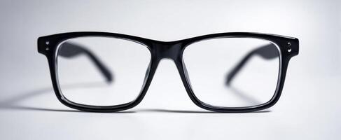 The stylish black glasses showcased against a minimalist background photo