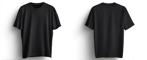 The black t-shirt displayed in a minimalist mockup setting for apparel design. photo