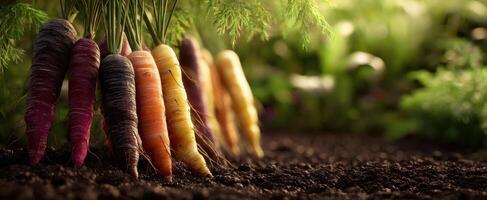 The vibrant display of colorful carrots freshly harvested from the garden photo