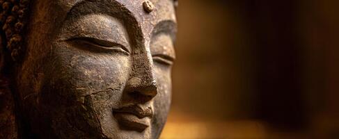 The serene Buddha statue showcasing intricate details and rich historical texture. photo