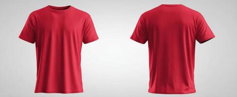 The red t-shirt showcasing classic front and back view for fashion display. photo