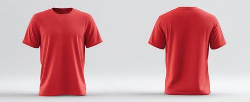 The sleek red t-shirt showcasing front and back views for design purposes. photo