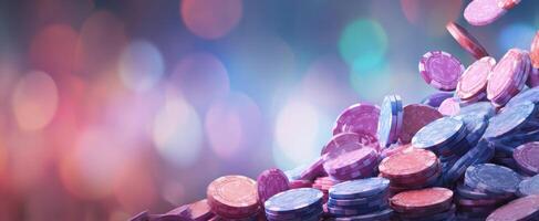 The vibrant cascade of poker chips creating a lively casino ambiance. photo