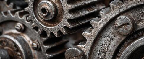 The intricate details of vintage gears showcasing industrial craftsmanship and engineering. photo