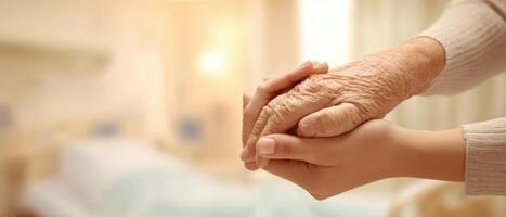 The gentle touch of hands in a comforting healthcare setting. photo
