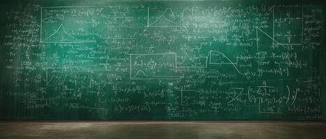 The chalkboard filled with complex mathematical equations and formulas photo