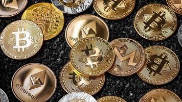 Cryptocurrency Bitcoin Coins. Bit Coin. Crypto Currency Gold Bitcoin video