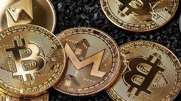 Cryptocurrency Bitcoin Coins. Bit Coin. video