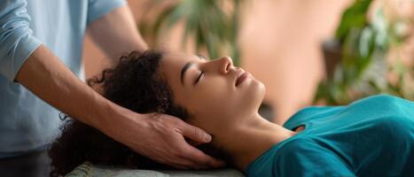 The woman enjoying a soothing massage in a serene wellness environment. photo