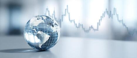The globe symbolizing global finance and data analytics trends for business insights. photo