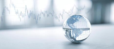 The Crystal Globe Representing Global Finance and Economic Data Trends photo