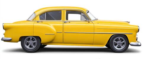 The classic yellow car showcasing retro design and automotive elegance. photo