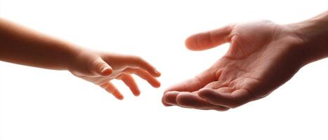 The touching hands of a child and an adult expressing connection and love. photo