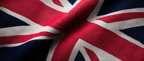 The Union Jack flag beautifully draped showcasing its vibrant colors and textures. photo