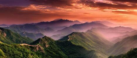 The Majestic Mountains at Sunset A Panoramic View of Nature's Beauty photo