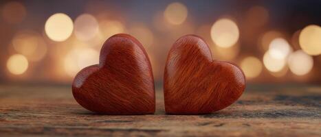 The wooden hearts symbolizing love and connection with a romantic background. photo