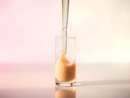 A glass of milk being poured into a glass photo