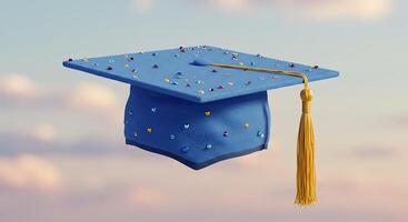 A graduation cap is shown in the sky photo