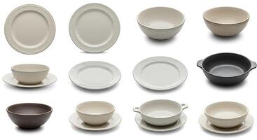 A collection of different types of plates and bowls photo