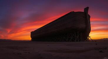 The ark of the covenant is shown in the desert at sunset photo
