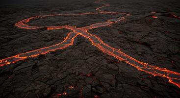 A lava flow is shown in the middle of a black surface photo