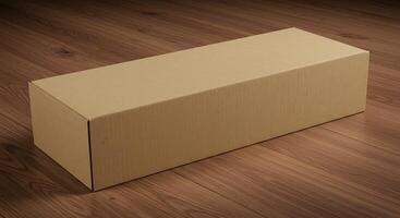 A cardboard box sitting on a wooden floor photo