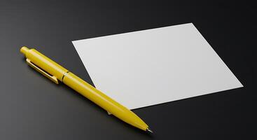 A yellow pen and a blank piece of paper on a black surface photo