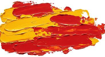 A red and yellow paint splattered on a white background photo