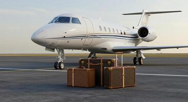 A small airplane with luggage on the tarmac photo