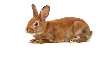 A brown rabbit sitting on a white background photo