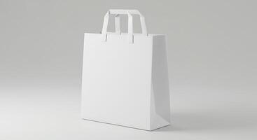 White paper bag with handles on a gray background photo