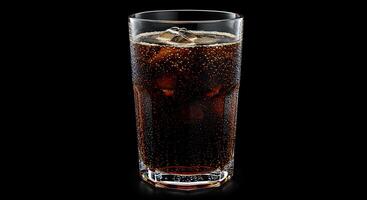 A glass of cola on a black background photo