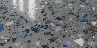 Grey Terrazzo Floor Texture with Blue and Black Chips photo