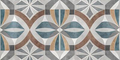 Geometric Blue Brown Grey Tile Pattern Seamless Texture photo