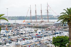 Ferrol, Spain July 11 2025.. Juan Sebastian de Elcano, Spanish Navy steel hulled barquentine training ship, moored in the port of Ferrol photo