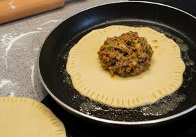 A pan with a food in it photo