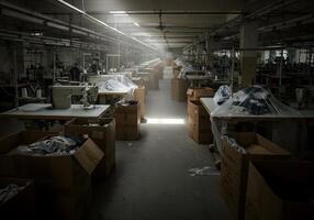 A factory with lots of boxes and machines photo