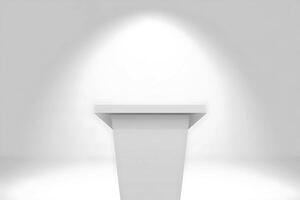 Empty podium with spotlight on it in a white room photo