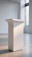 A white pedestal sitting in an empty room photo